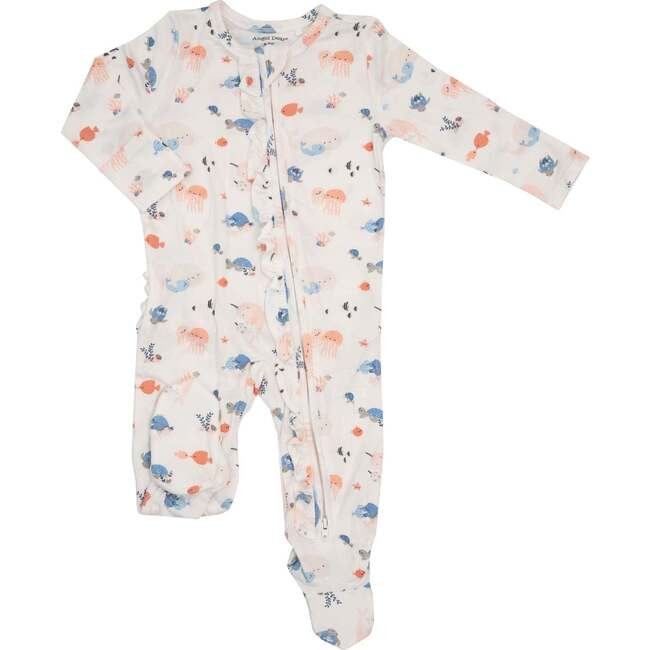 Angel Dear | OCEAN CUDDLES 2-Way Ruffle Back Zipper Footie (Multicolor, Size 0-3M) | Maisonette | Maisonette