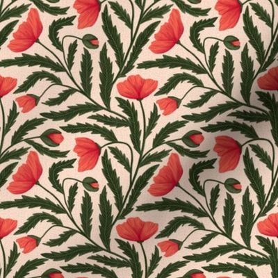 Poppy Flower Red Green small scale | Spoonflower