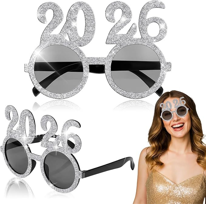 2026 Happy New Year Eyeglasses Glitter Number Eyeglasses Plastic Glasses Number Decorative Glasse... | Amazon (US)