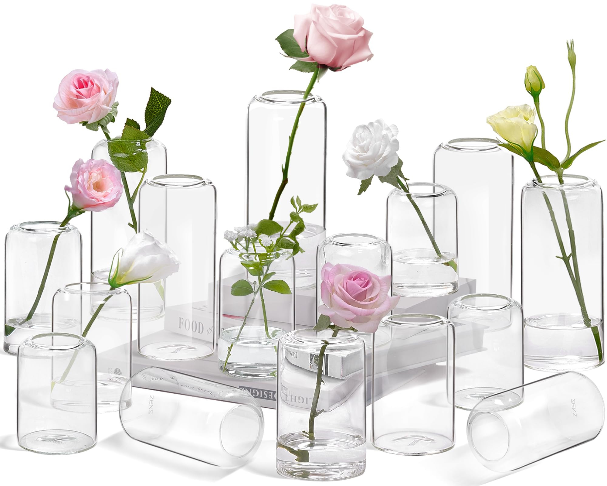 ZENS Bud Vases in Bulk Set of 16, Modern Small Glass Vases for Flower Clear Bud Vases for Wedding... | Amazon (US)