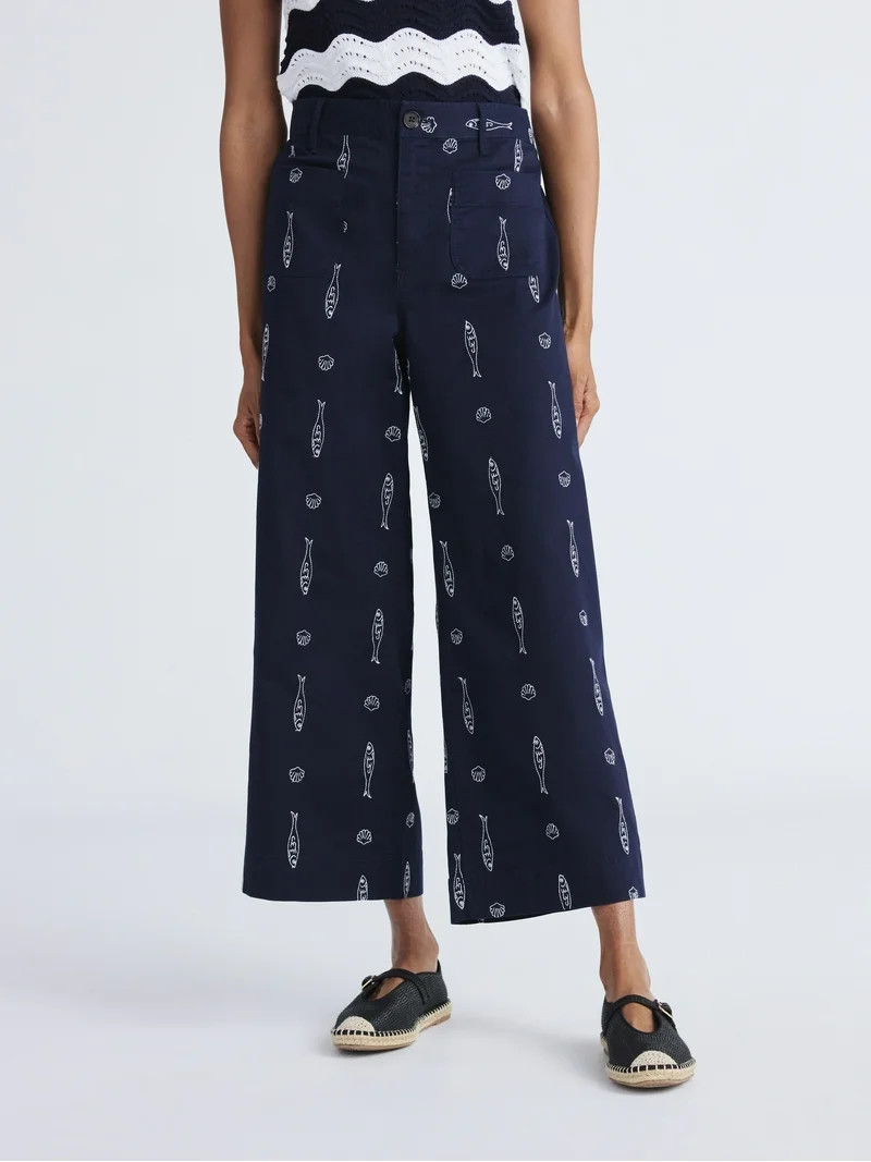 Free Assembly Women's and Women's Plus Embroidered Pants with Patch Pockets, 26" Inseam, Sizes XS... | Walmart (US)