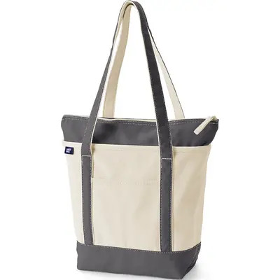 Lands' End Zip Top Long Handle Canvas Tote Bag in Natural/vivid Orange at Nordstrom, Size X-Large | Nordstrom