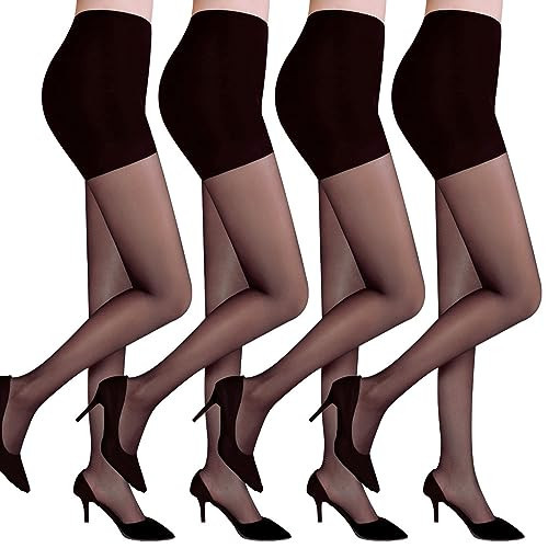 Citystl 4 Pack Women's Black Tights, 30D Sheer tights Control Top Pantyhose with Reinforced Toes（Hei-4-XXL） | Amazon (US)