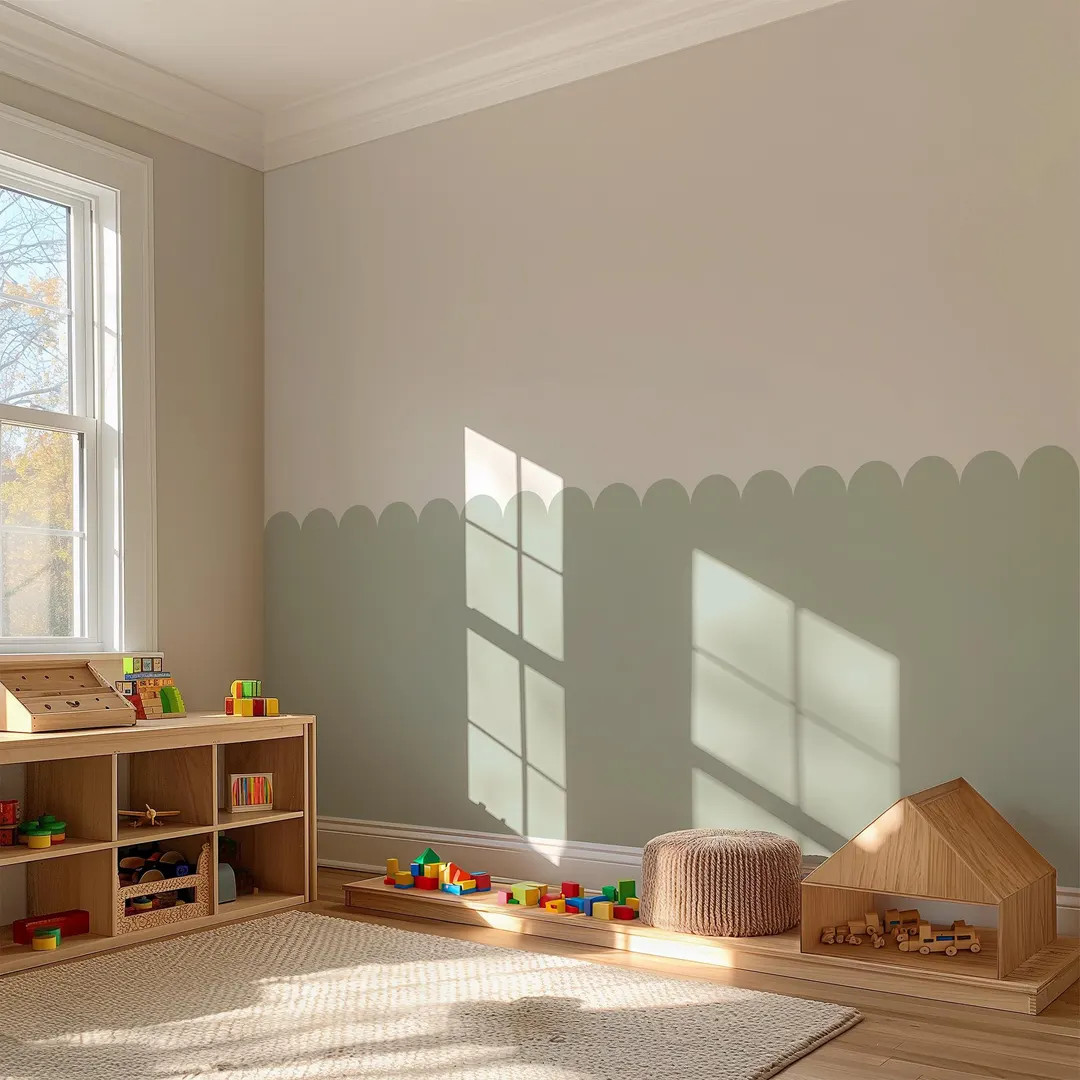 Green Wall Decals, Cute Nursery Wall Sticker, Half Wall Decal, Scallops Wall Panel, Nursery Wall ... | Etsy (US)