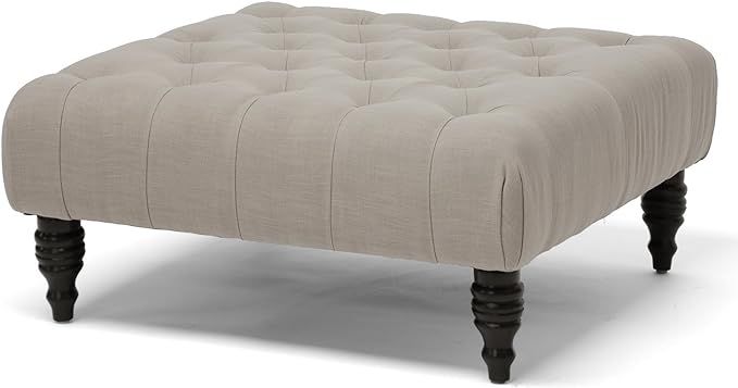 Baxton Studio Keswick Linen Modern Tufted Ottoman, Beige | Amazon (US)