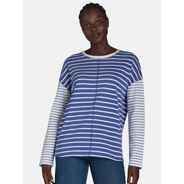 Time and Tru Women’s Cotton Pullover Tee with Long Sleeves, Sizes XS-XXXL | Walmart (US)