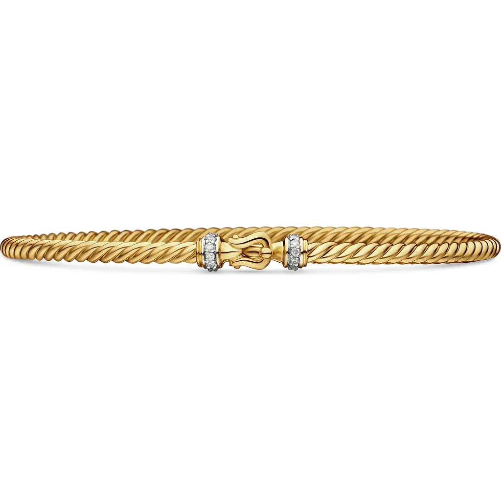 David Yurman Buckle Classic 18K Yellow Gold & Diamond Cable Bracelet, 2.6mm at Nordstrom, Size Large | Nordstrom