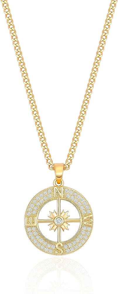 18k Gold Chain Link Necklace for Women, Baroque Pearl/Compass Pendant Necklace | Amazon (US)