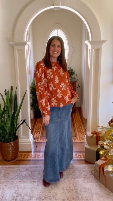 Denim maxi skirt with fishtail hem fits true to size, is super slimming and feels like you are wearing sweats is that even possible? Dress it up or down for a cozy casual look for the holidays. I love it with my riding boots.

#LTKCyberWeek #LTKHoliday #LTKsalealert
