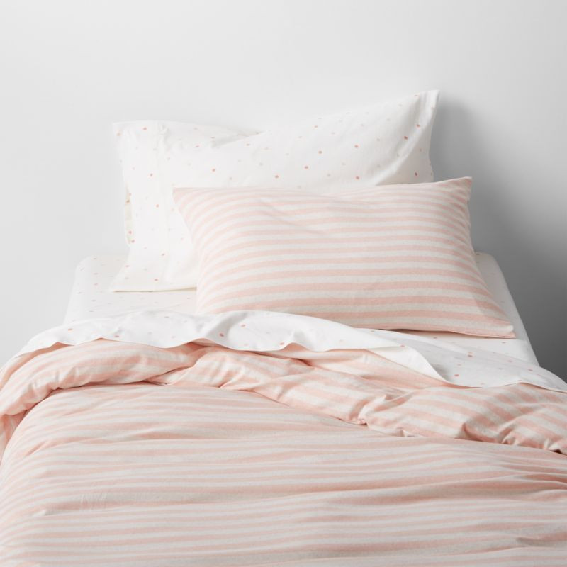Modern Comfy Tee Pink Stripe Organic Cotton Jersey Kids Twin Duvet Cover + Reviews | Crate & Kids | Crate & Barrel