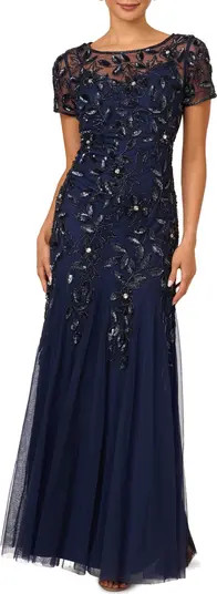 Floral Embroidered Beaded Trumpet Gown | Nordstrom
