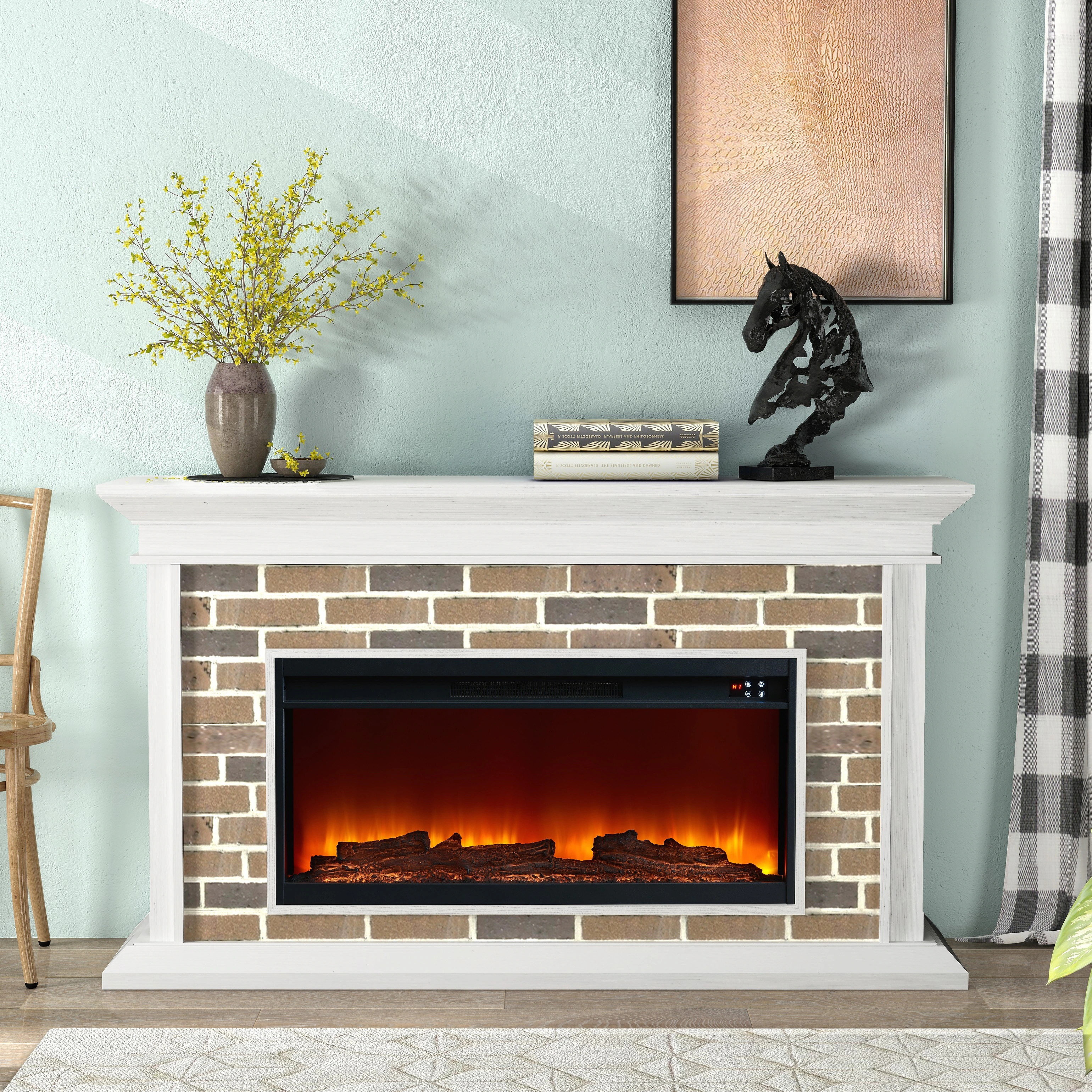 60" Freestanding Electric Fireplace with Faux Brick Mantle | Bed Bath & Beyond