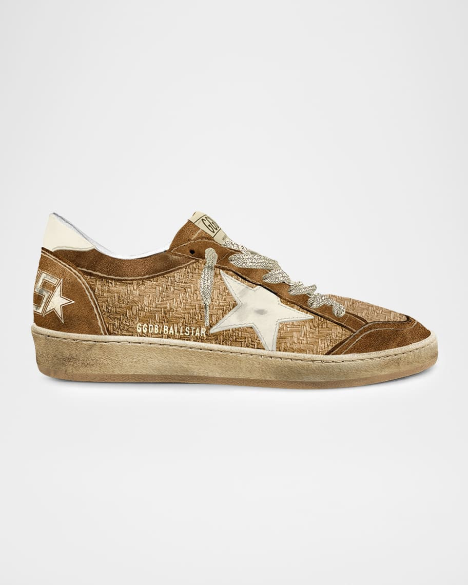 Golden Goose Ball Star Raffia and Suede Low-Top Sneakers | Neiman Marcus