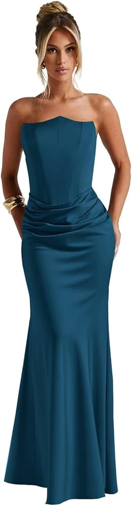 Satin Bridesmaid Dresses for Women 2025 Strapless Long Formal Wedding Party Gown | Amazon (US)