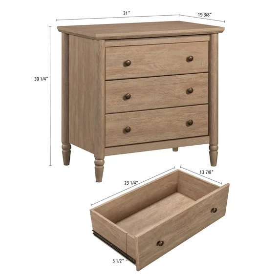My Texas House Monroe 3 Drawer Nightstand with USB, Brushed Oak Finish | Walmart (US)