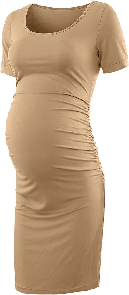 Peauty Daily Wear & Baby Shower, Maternity Bodycon Dress, Ruched Side Short and 3/4 Sleeve Dress | Amazon (US)