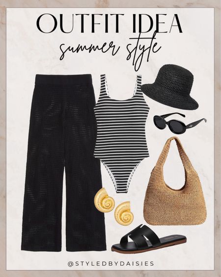 Cute summer swim look!

#beachdayoutfit

Beach day outfit. Pool day look. Neutral swim style. Black and white swim look. Black and white striped one piece swimsuit. Black crochet knit swim coverup pants. Gold shell earrings. Amazon woven bucket tote bag. Amazon black slide sandals. Black woven bucket hat  

#LTKSwim #LTKStyleTip 

Follow my shop @styledbydaisies on the @shop.LTK app to shop this post and get my exclusive app-only content!

#liketkit #LTKSeasonal
@shop.ltk
https://liketk.it/4IAkr