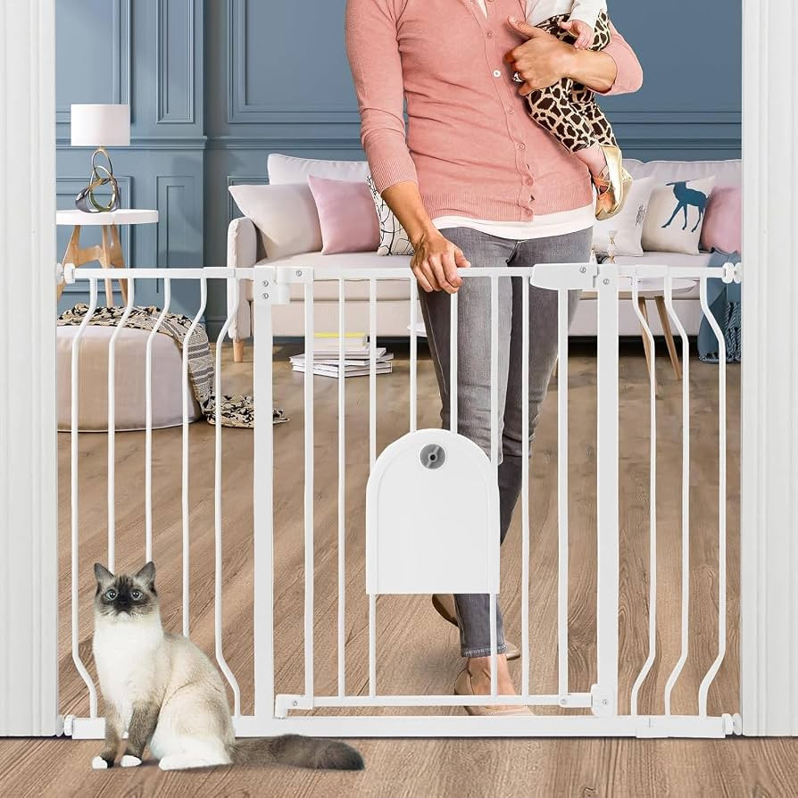 Baby Gates with Cat Door - Auto Close 29.5"-48.4" Safety Metal Dog Pet Gate for Doorway, Stairs, ... | Amazon (US)