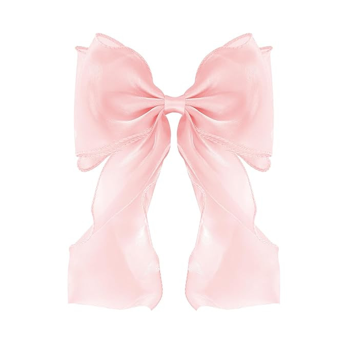 Large Hair Bow Clips for Women, Pink Bow Hair Barrettes with Long Tail French Hair Ribbon Clips H... | Amazon (US)