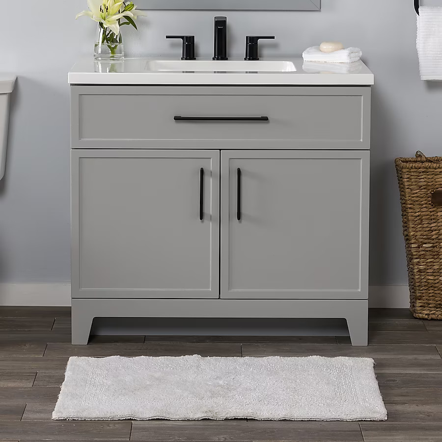 Style Selections Potter 36-in Light Gray Single Sink Bathroom Vanity with White Cultured Marble T... | Lowe's