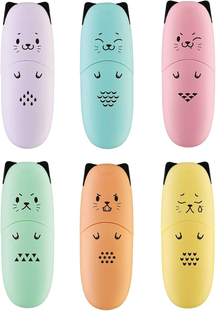 enlegend 6 pieces Cat Shape Cute Mini Highlighter Pen Pastel Color Chisel Tip Kawaii Kids Stockin... | Amazon (US)
