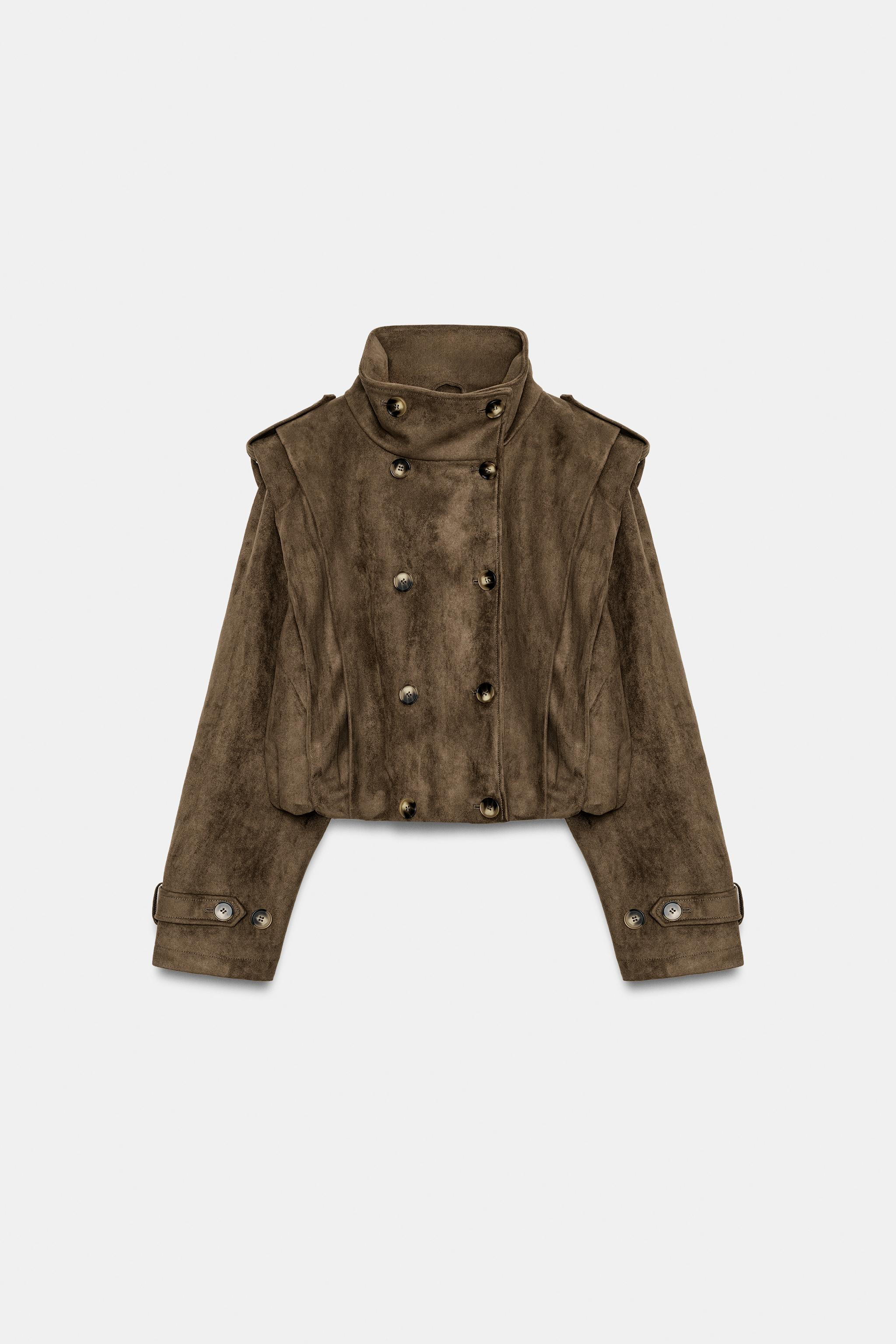 FAUX SUEDE PLEATED SHORT TRENCH COAT | Zara UK