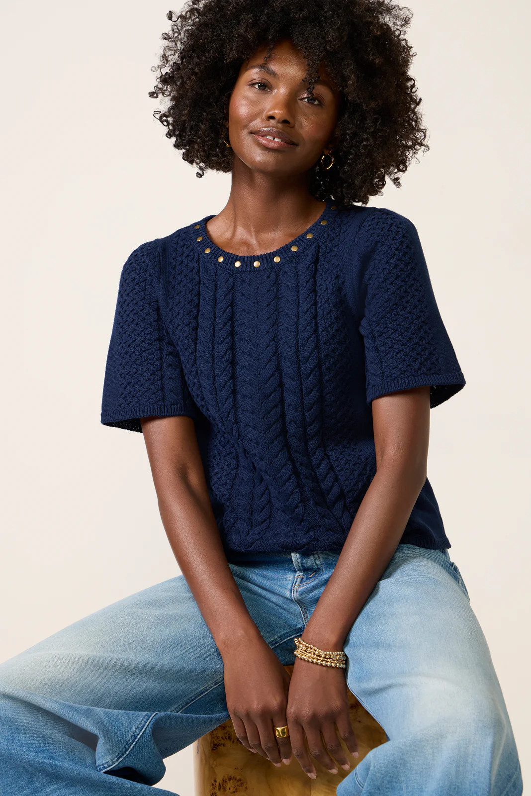 Rhoda Studded Short Sleeve Sweater Top | Evereve