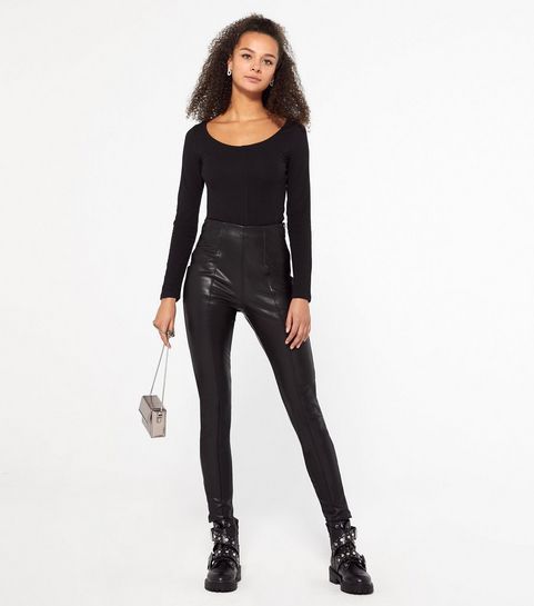 Black Seamed Leather-Look Leggings
						
						Add to Saved Items
						Remove from Saved Items | New Look (UK)