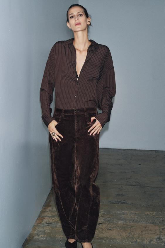 ZW COLLECTION HIGH-WAISTED FLOCKED BALLOON JEANS | Zara Canada