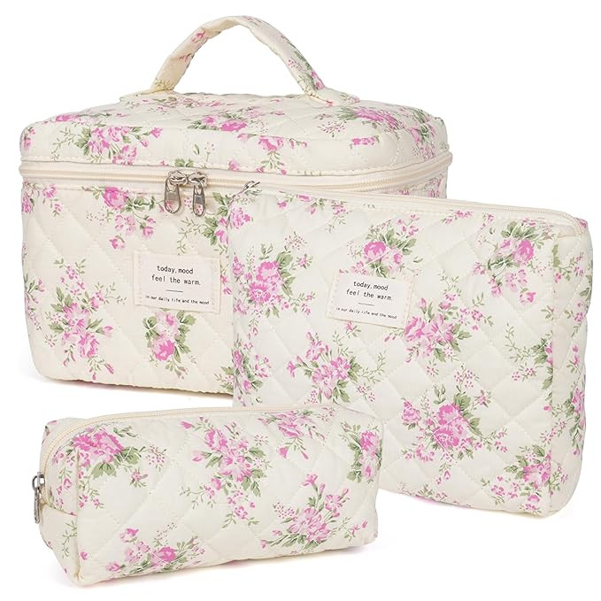 Makeup Bag,Quilted Cosmetic Bags,Large Floral Make Up Organize bag,Makeup Bag Set for Women,Flowe... | Amazon (US)
