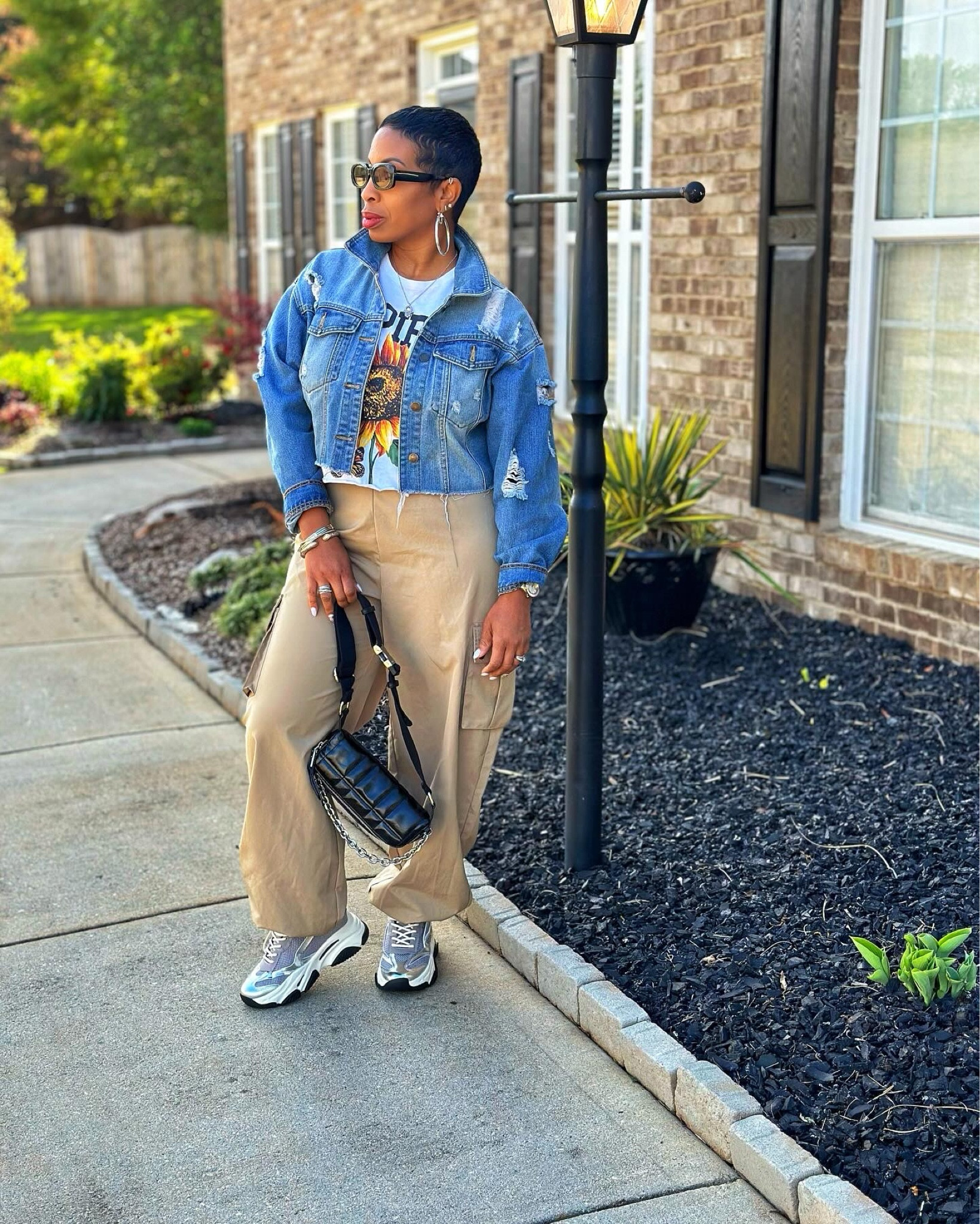 Casual  Saturday Weekend. I love cargo paints and a tee. Paired with a crop jean jacket .

Graphic tee, I purchased from Walmart and cut off . 

LTKshoecrush #LTKstyletip