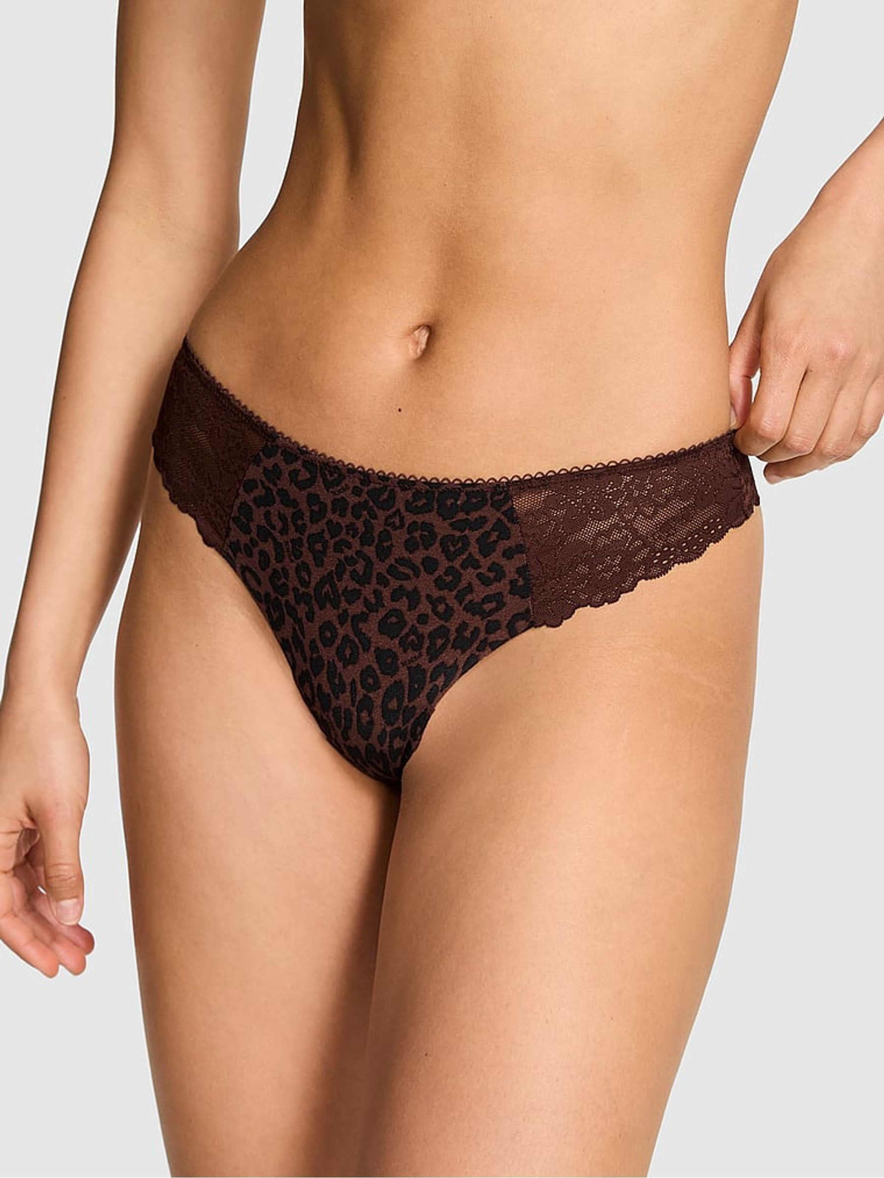 Leopard Brown Thong No Show Lace Trim Knickers | Victoria's Secret UK