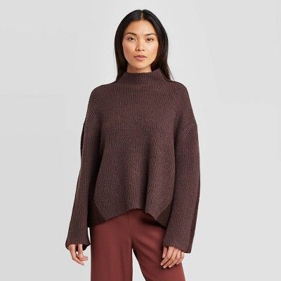 Women's Colorblock Long Sleeve Turtleneck Pullover - Prologue™ Brown | Target