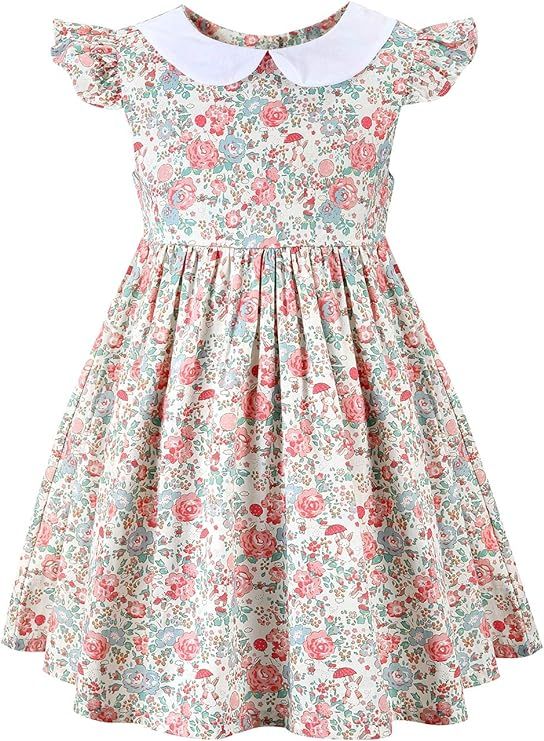 Girls' 2T-12 Cotton Sleeveless Basic Dress Floral Print Casual Sundress | Amazon (US)