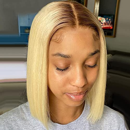 Ali Pearl Hair Wig 4/613 Blonde Lace Front Wigs Human Hair Short 13x4 Bob Wig Straight Ombre Lace Frontal Wigs for Black Women Brazilian Straight Glueless Bob Wigs Pre Plucked With Baby Hair 12 Inch | Amazon (US)