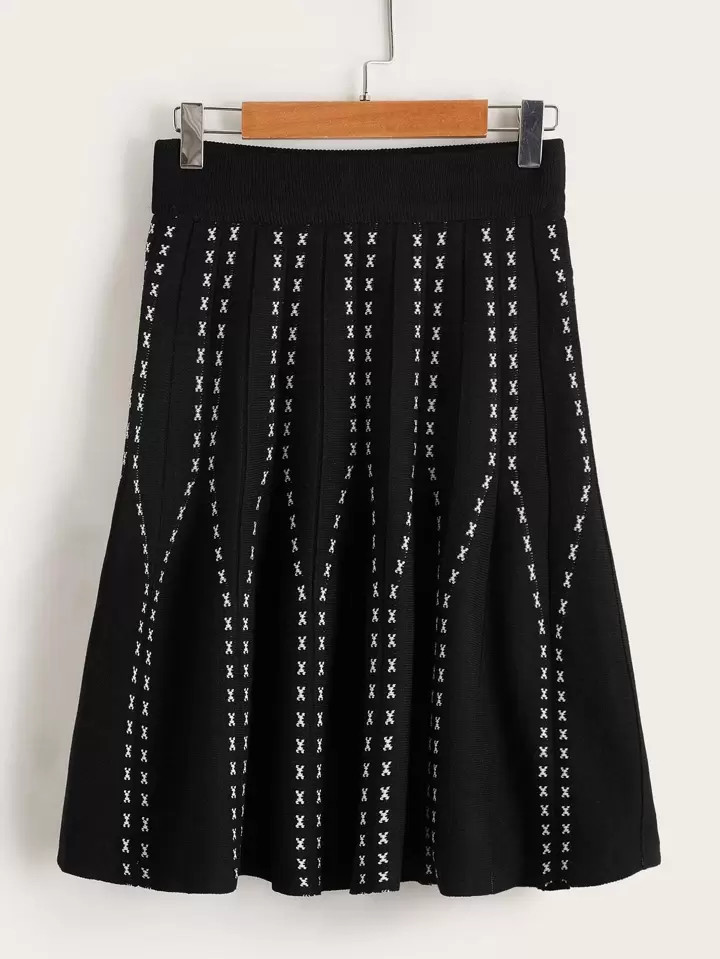 SHEIN Clasi Graphic Pattern Elastic Waist Sweater Skirt | SHEIN