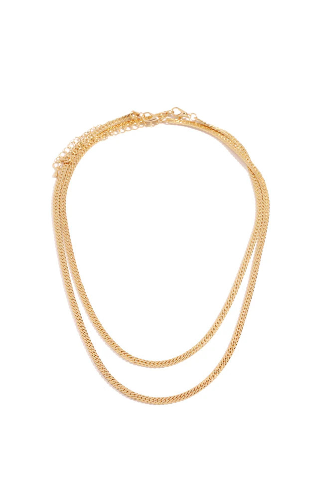 Miss Lola | Gold Two Piece Herringbone Necklace Set | MISS LOLA