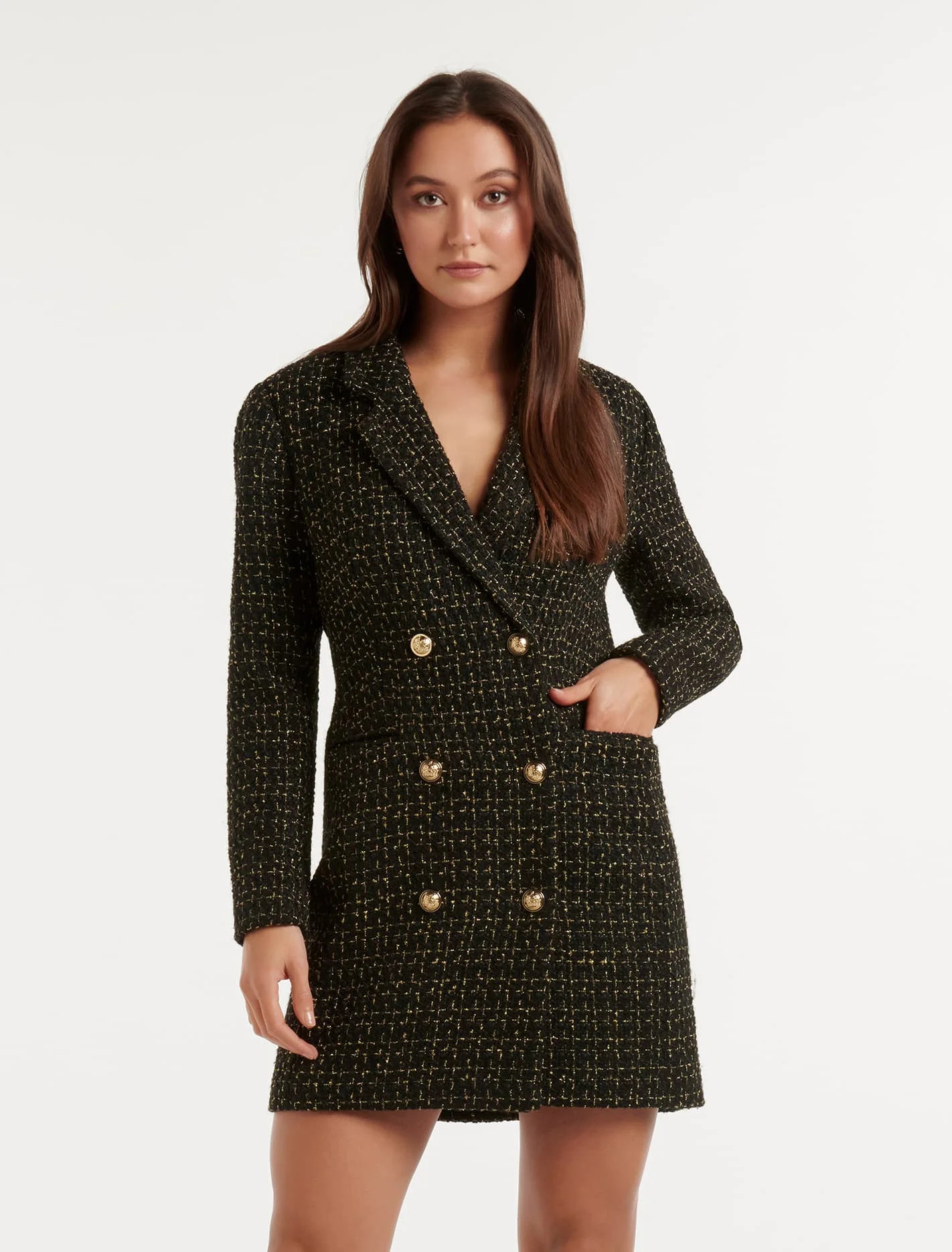 Betty Tweed Blazer Dress - Black / Gold Metallic - 2 | Ever New (CA)