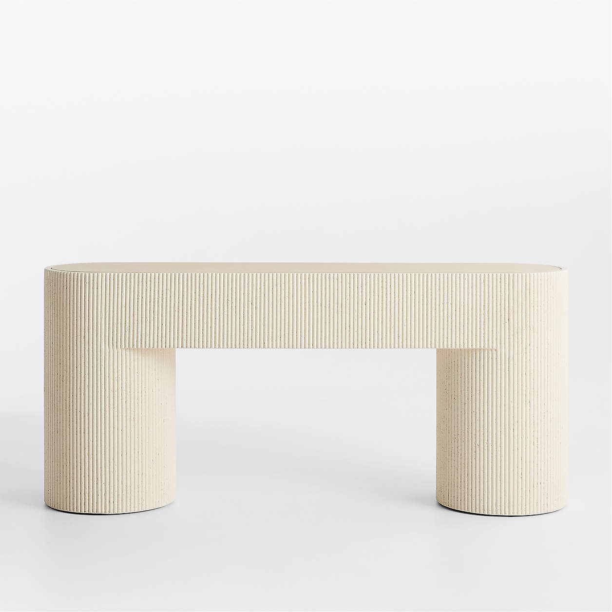 Kahn Cream Ribbed Concrete and Oak Wood 72" Console Table + Reviews | Crate & Barrel | Crate & Barrel