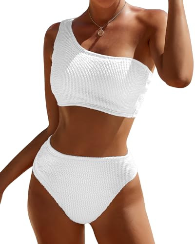 One Shoulder Bikini Sets for Women High Waisted Full Coverage Swimsuit Ribbed Push Up Two Pieces ... | Amazon (US)