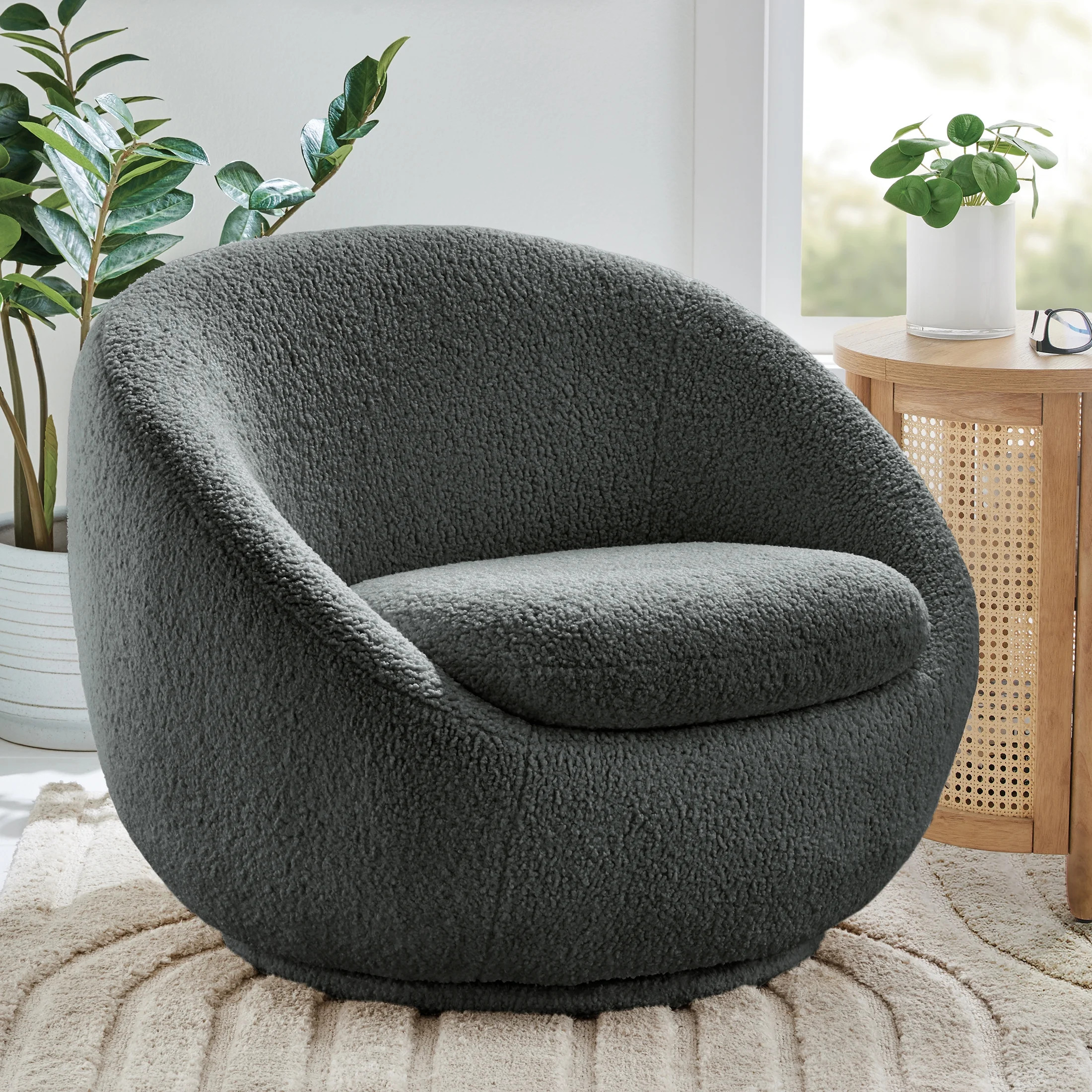 Better Homes & Gardens Mira Swivel Chair, Gray Shearling | Walmart (US)