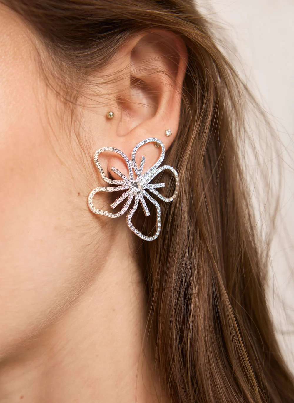 Silver Tone Crystal Flower Stud Earrings | Mint Velvet - US