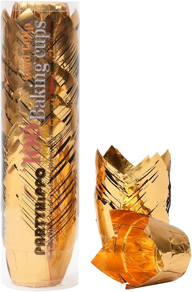 Party Hippo Gold Tulip Cupcake Liners 100 Pcs Baking Paper Cups Holders Greaseproof Muffin Cases ... | Amazon (US)