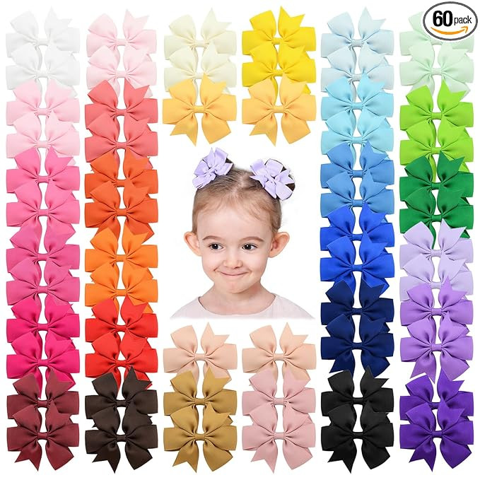 60PCS 3 Inch Hair Bows Grosgrain Ribbon Toddler Hair Accessories with Alligator Clip Bow for Girl... | Amazon (US)
