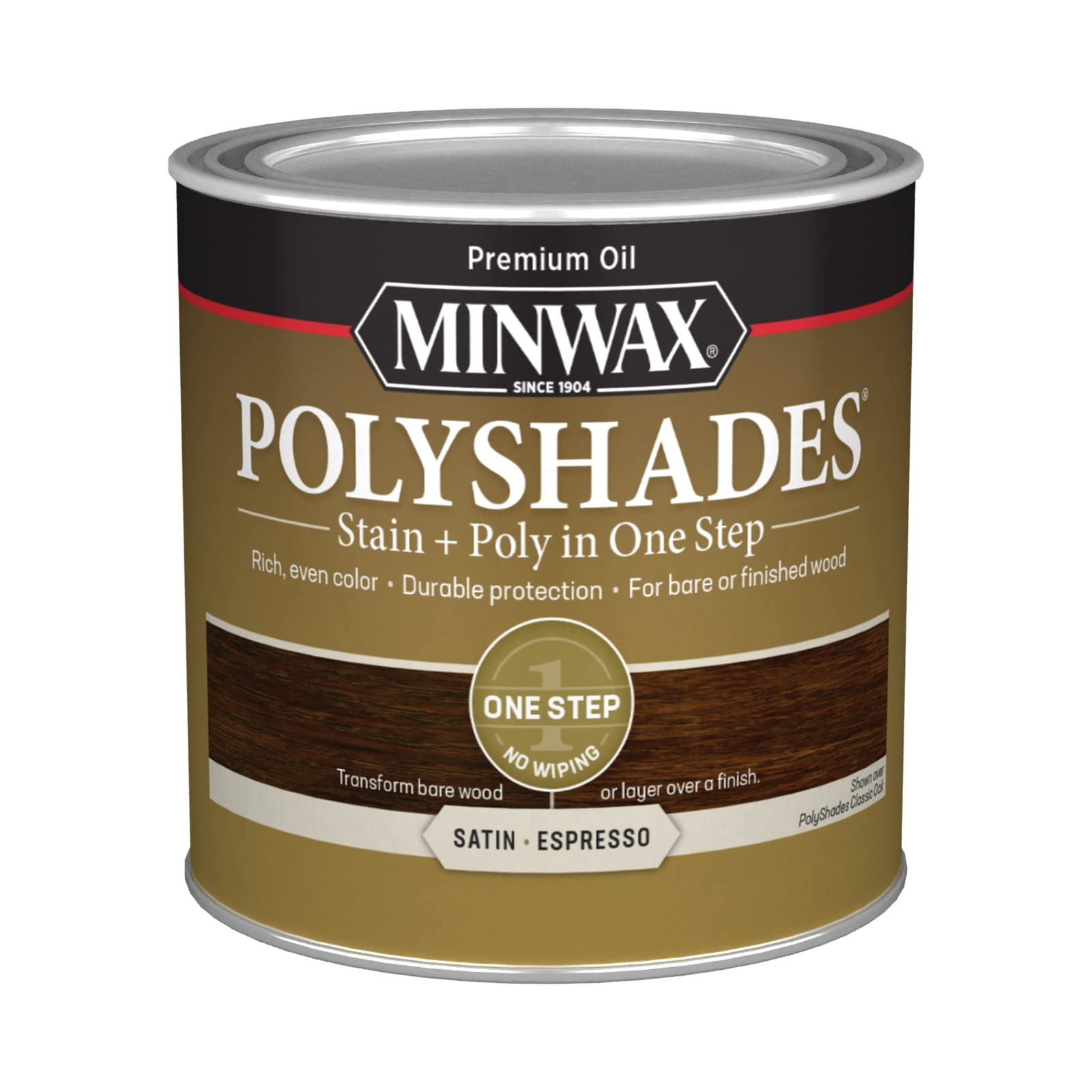 Minwax PolyShades Wood Stain + Polyurethane Finish – ½ Pint, Espresso, Satin, Black | Amazon (US)