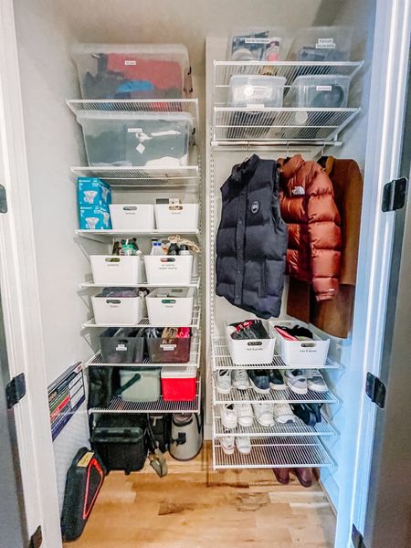 We added an Elfa system to this underutilized hall closet. We love the way this closet turned out because of the way the space is maximized!