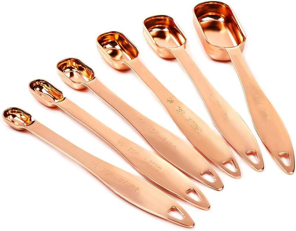 Copper-plated Measuring Spoons, Set of 6 - Extra Sturdy, Heavy Duty. Narrow Shaped Long Handles F... | Amazon (US)