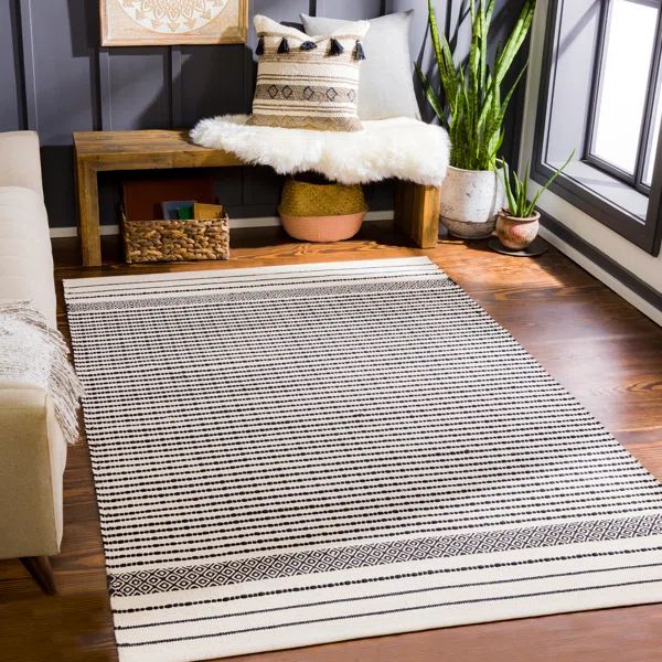 Claverton Striped Handmade Handwoven Cotton Gray/Black Area Rug | Wayfair North America