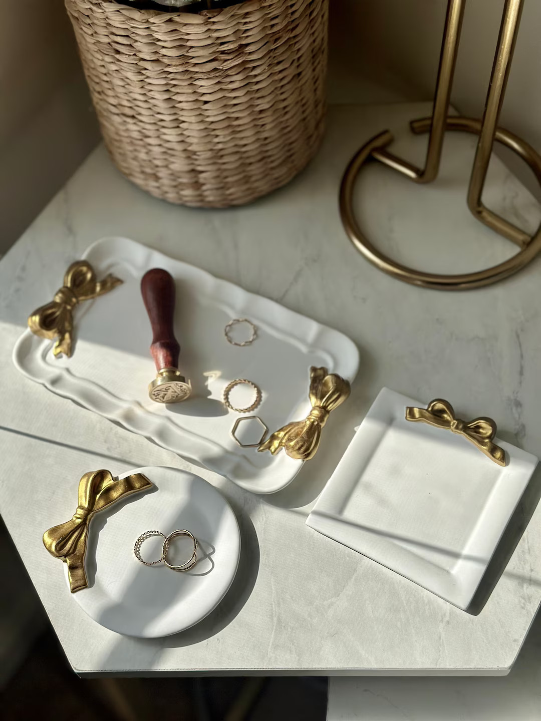 Gold Bow Tray, Jewelry Dish, Bow Ring Holder, Trinket Dishes, Bow Decor, Gold Home Decor, Gift fo... | Etsy (US)