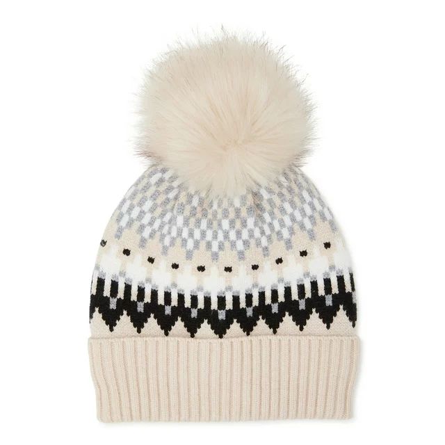 Time and Tru Women’s Fair Isle Knit Beanie Hat with Pom Pom | Walmart (US)